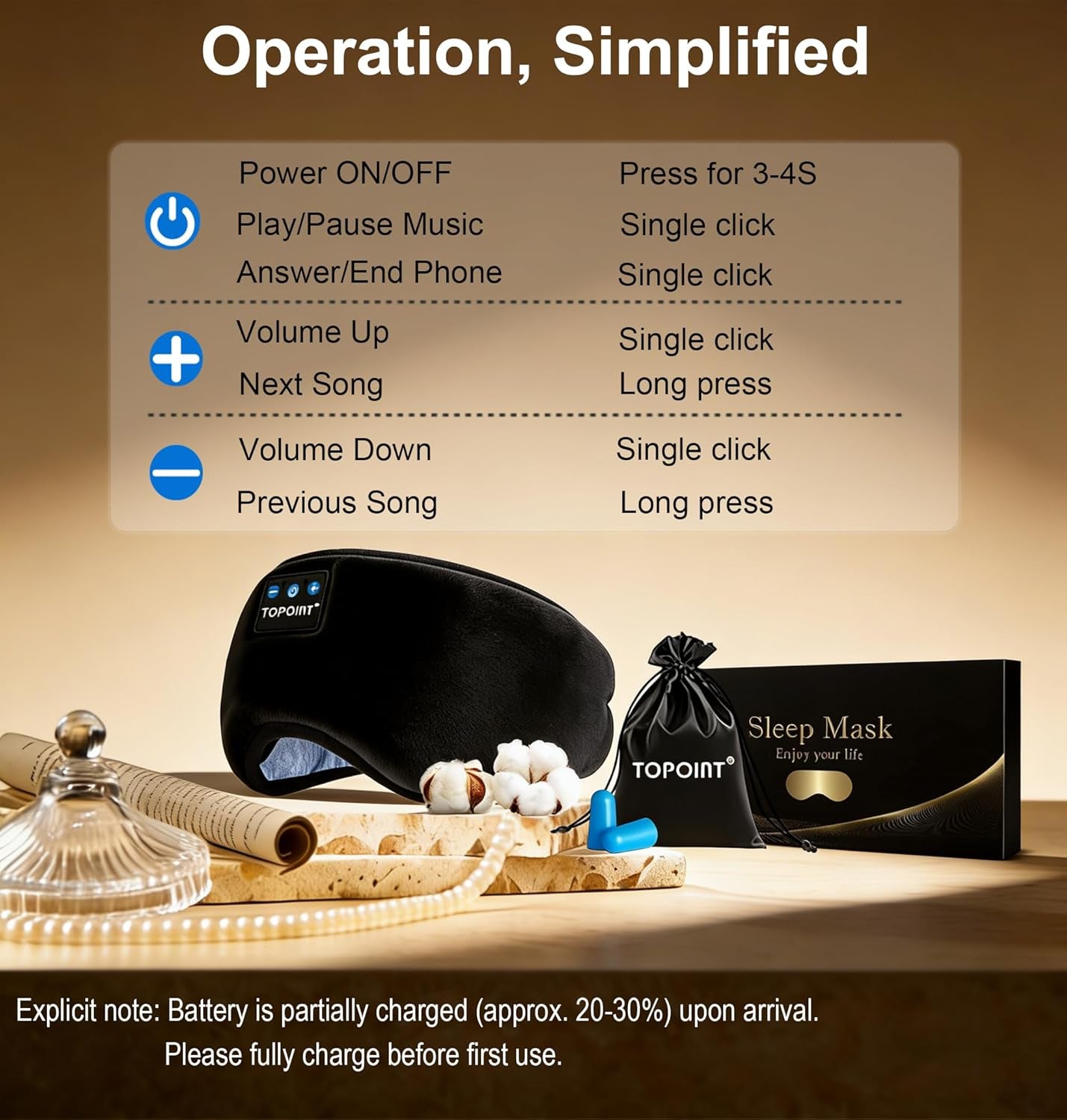 Sleep Mask with Headphones Bluetooth 5.4 Wireless, Sleep Headphones Earphones Earbuds with Microphone HD Speakers Music, Blackout Eye Mask for Sleeping Travel Meditation Men Women Cool Gadgets