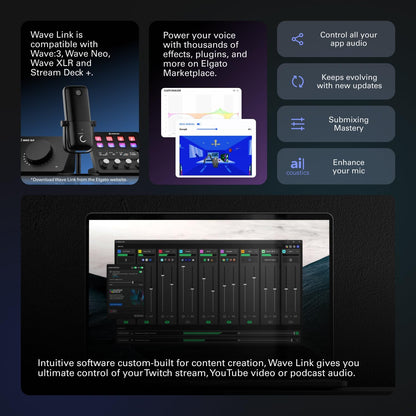 Wave:3 USB Condenser Microphone for Streaming | Cardioid Capsule, 24-Bit/96Khz Audio, Anti-Distortion Clipguard, Free Mixer Software, Plug and Play, for Mac and PC