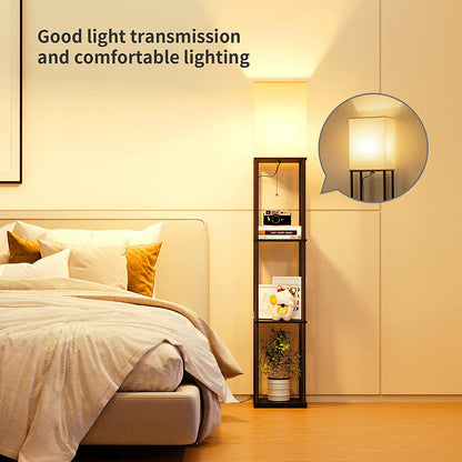 Floor Lamp with Shelves, Standing Lamps for Living Room, Black | 3 CCT LED Bulb Include, 4-Tier Display Bookshelf, 63" Tall Corner Shelf Lamp, Modern Style for Bedroom, Office, Home Decor