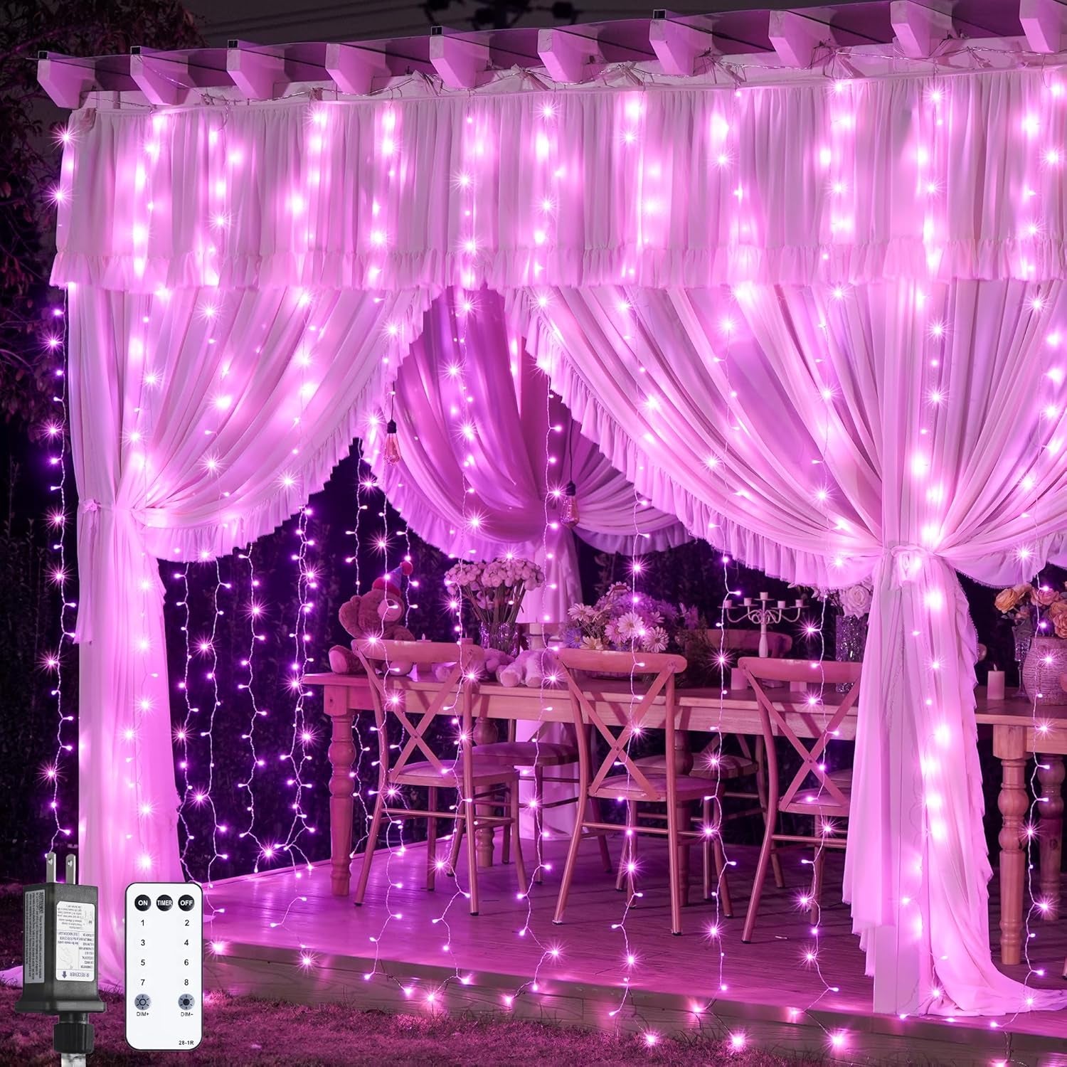 300 LED Curtain Lights, Pink String Lights for Bedroom, 9.8X9.8 Ft | Plug in Hanging Lights with Remote, for Dorm, Window, Wall, Birthday Party, Girls' Room, Valentine'S Day Indoor Outdoor Decor