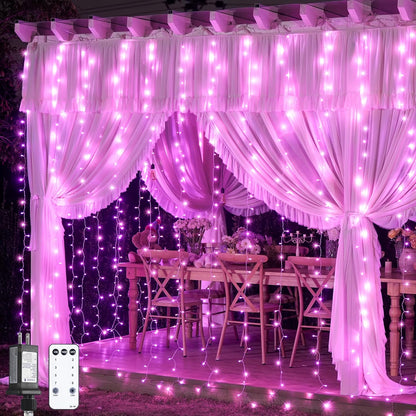 300 LED Curtain Lights, Pink String Lights for Bedroom, 9.8X9.8 Ft | Plug in Hanging Lights with Remote, for Dorm, Window, Wall, Birthday Party, Girls' Room, Valentine'S Day Indoor Outdoor Decor