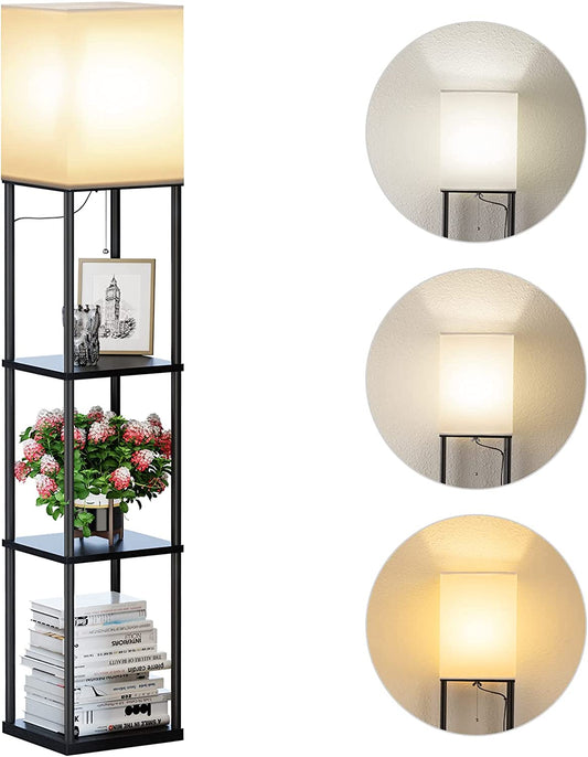 Floor Lamp with Shelves, Standing Lamps for Living Room, Black | 3 CCT LED Bulb Include, 4-Tier Display Bookshelf, 63" Tall Corner Shelf Lamp, Modern Style for Bedroom, Office, Home Decor