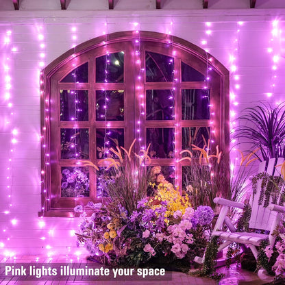 300 LED Curtain Lights, Pink String Lights for Bedroom, 9.8X9.8 Ft | Plug in Hanging Lights with Remote, for Dorm, Window, Wall, Birthday Party, Girls' Room, Valentine'S Day Indoor Outdoor Decor