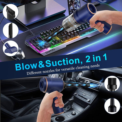 Handheld Car Vacuum Cleaner, Hand Held Vacuum Cleaner and Air Duster | 9000PA Strong Suction, Cordless, 120W High Power, Multi-Nozzles & LED Light, for Home, Car, Office, Pet