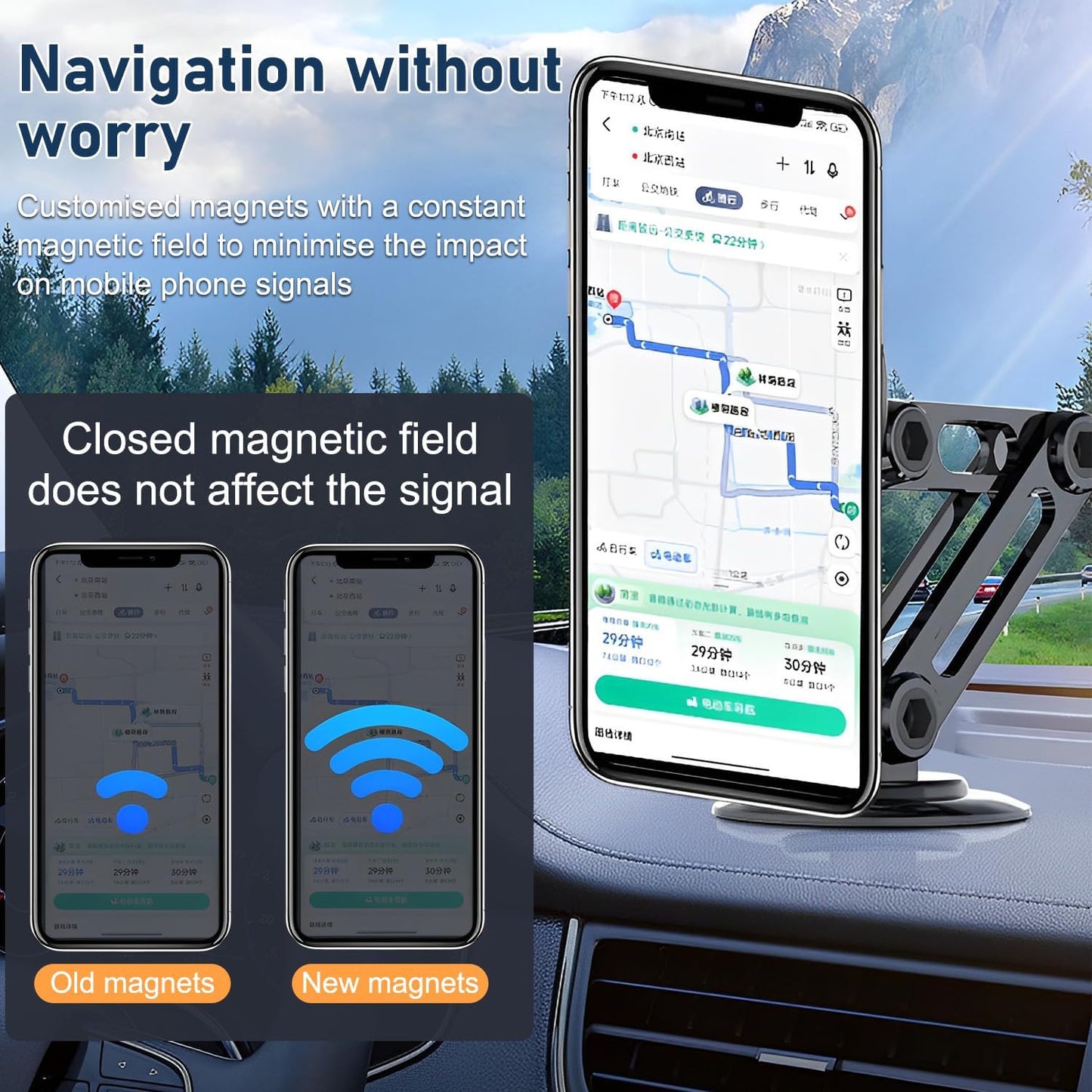 Universal 360° PRO Magnetic Suction Phone Holder Car,Alloy Folding Magnetic Cell Phone Holder for Car [Super Strong Magnet] Bracket Magnetic Dashboard Phone Car Mount for All Smartphone (Black)
