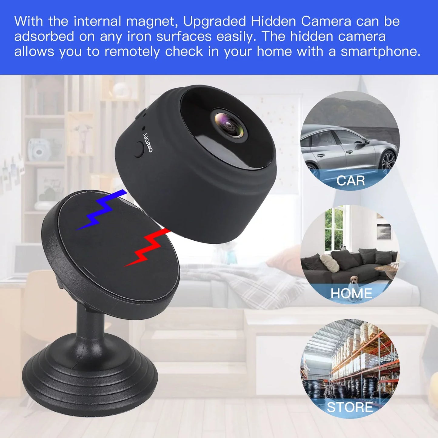 SZDUDU Mini Wireless Security Camera, Full HD 720P Portable Small HD Nanny Cam with Night Vision, Video Record and Motion Detection for Home Car Drone Office and Outdoor Use