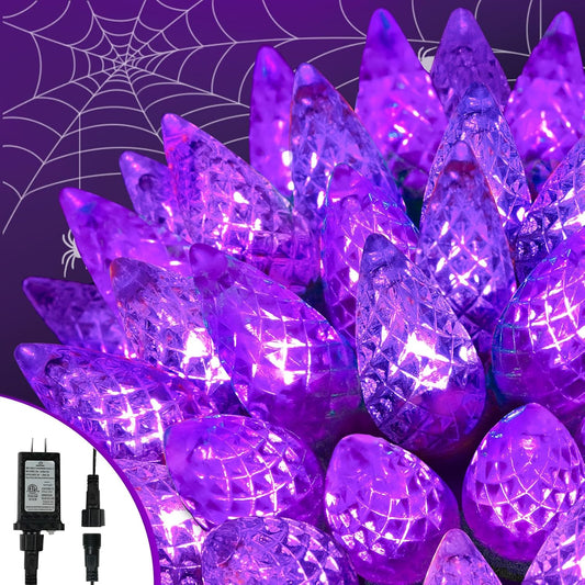 250 LED Linkable C6 Halloween Lights 82FT Purple Halloween Lights Outdoor | Waterproof Twinkle String Lights, Purple Fairy Lights Plug in with 13 Modes & Timer for Halloween Decorations Outdoor Indoor