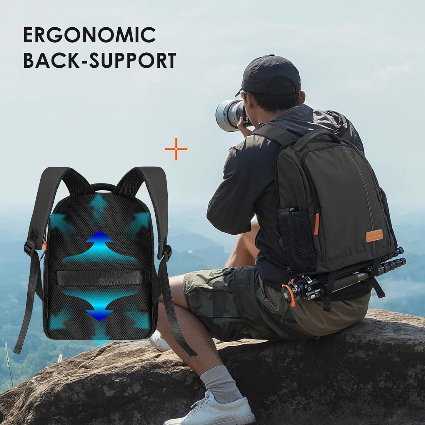 Camera Backpack for Photographers Compact 15L, TB04 Black | 15 Inch Laptop Compartment, Side Access Quick Draw, Anti-Theft Hidden Pocket, Tripod Holder, Rain Cover, Travel-Friendly