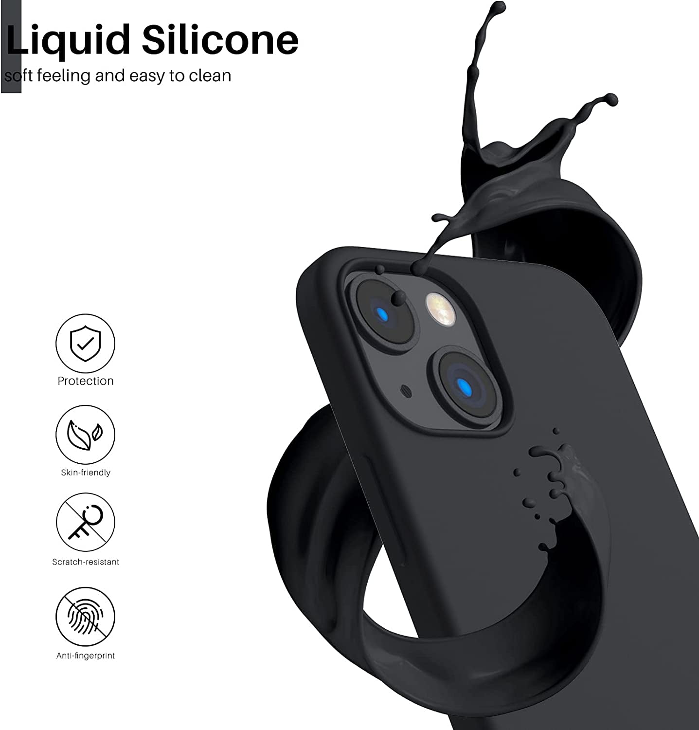 for Iphone 13 Mini Case, Liquid Silicone, Midnight | 4-Layer Liquid Silicone Rubber, Soft Touch Feel, Shockproof Case, Raised Edges, Microfiber Lining