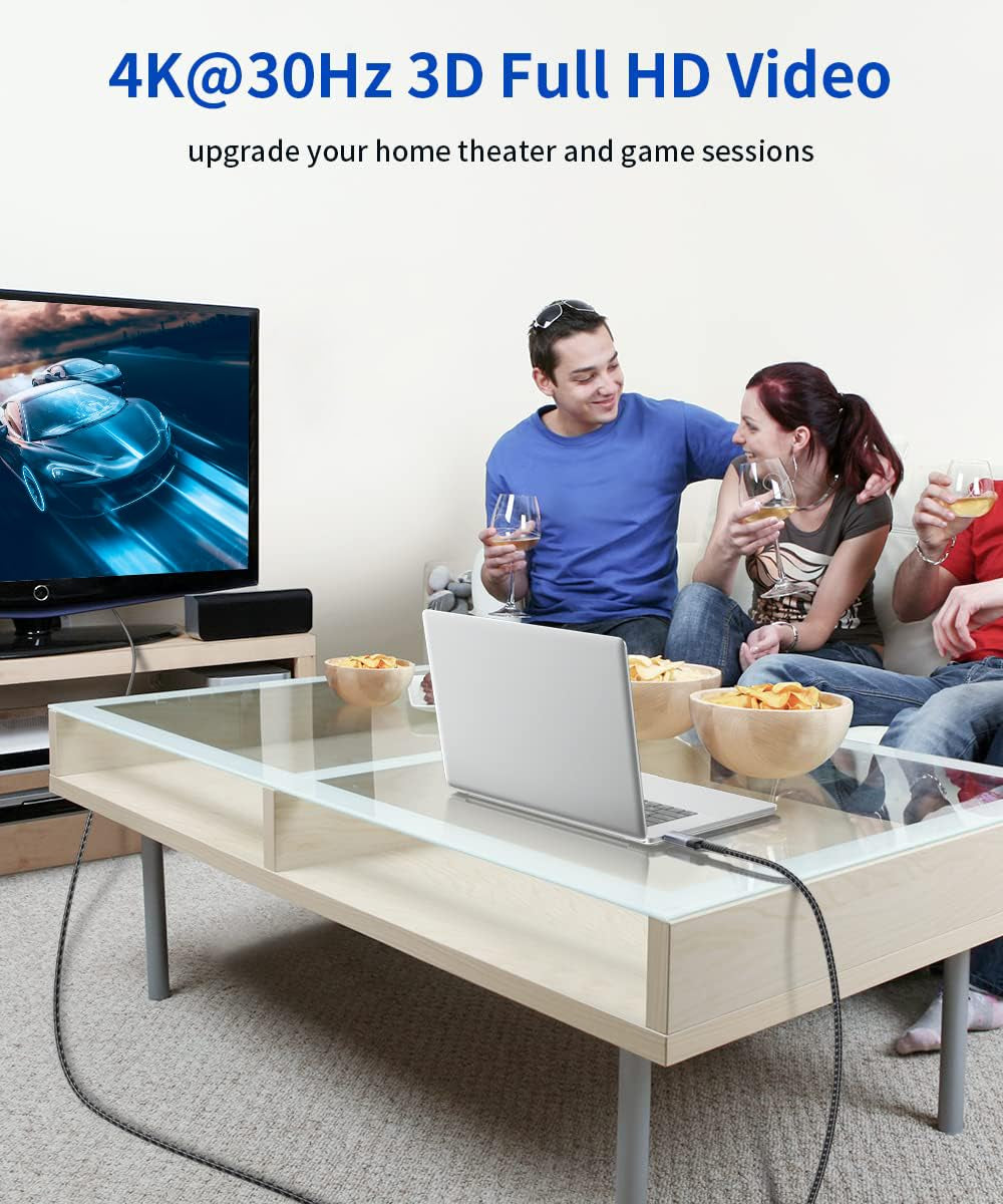 Displayport to HDMI Cable 10FT 4K@30Hz, DP Source to HDMI Display,Uhd | Uni Directional,1440P/2K@60Hz for Dell Monitor Projector Desktop AMD NVIDIA Lenovo HP, Nylon Braided HDTV Cord