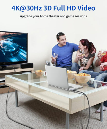 Displayport to HDMI Cable 10FT 4K@30Hz, DP Source to HDMI Display,Uhd | Uni Directional,1440P/2K@60Hz for Dell Monitor Projector Desktop AMD NVIDIA Lenovo HP, Nylon Braided HDTV Cord