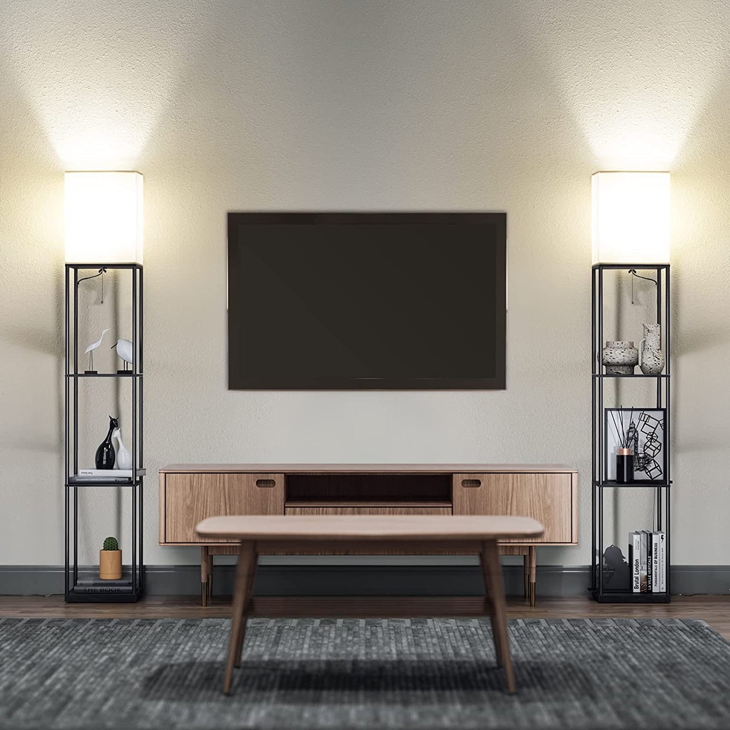 Floor Lamp with Shelves, Standing Lamps for Living Room, Black | 3 CCT LED Bulb Include, 4-Tier Display Bookshelf, 63" Tall Corner Shelf Lamp, Modern Style for Bedroom, Office, Home Decor