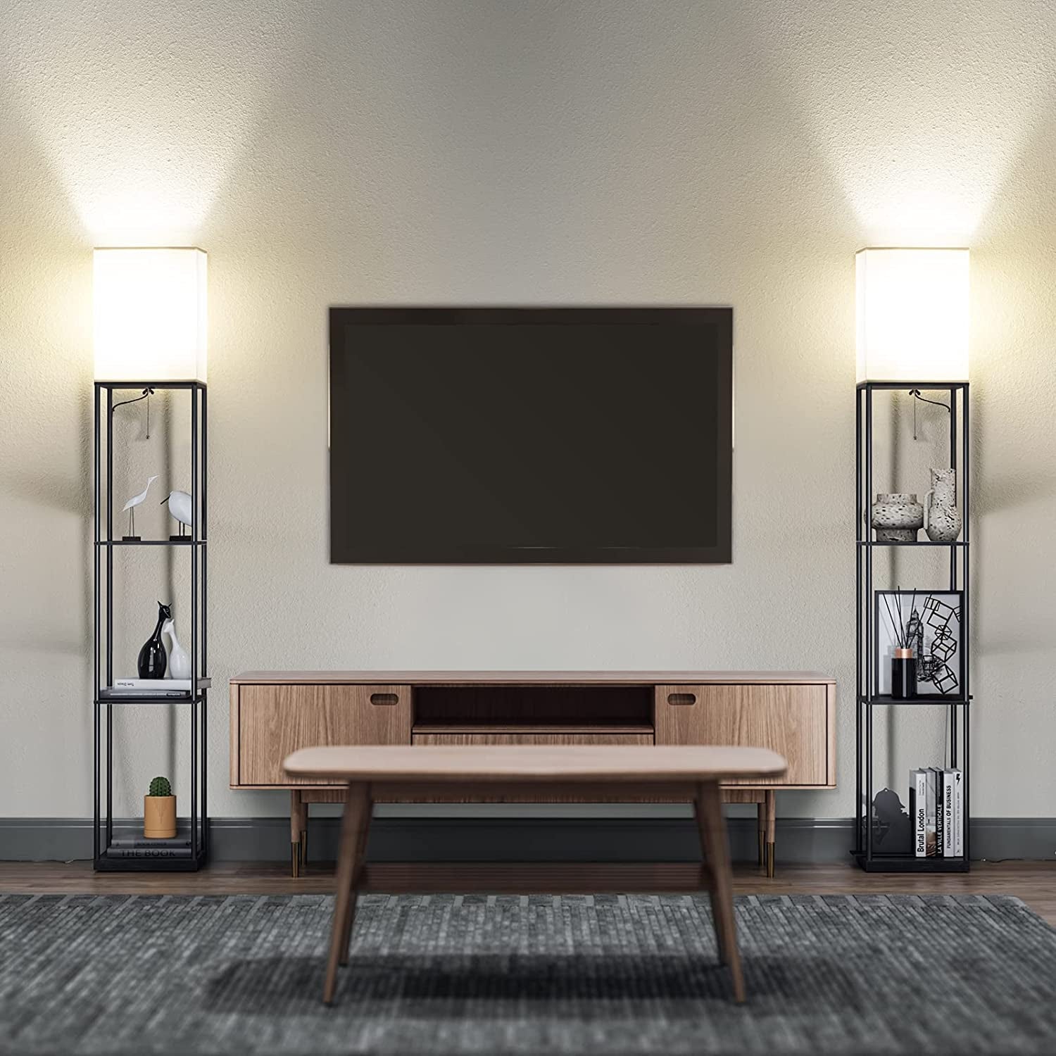 Floor Lamp with Shelves, Standing Lamps for Living Room, Black | 3 CCT LED Bulb Include, 4-Tier Display Bookshelf, 63" Tall Corner Shelf Lamp, Modern Style for Bedroom, Office, Home Decor