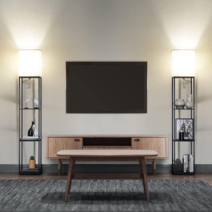 Floor Lamp with Shelves, Standing Lamps for Living Room, Black | 3 CCT LED Bulb Include, 4-Tier Display Bookshelf, 63" Tall Corner Shelf Lamp, Modern Style for Bedroom, Office, Home Decor