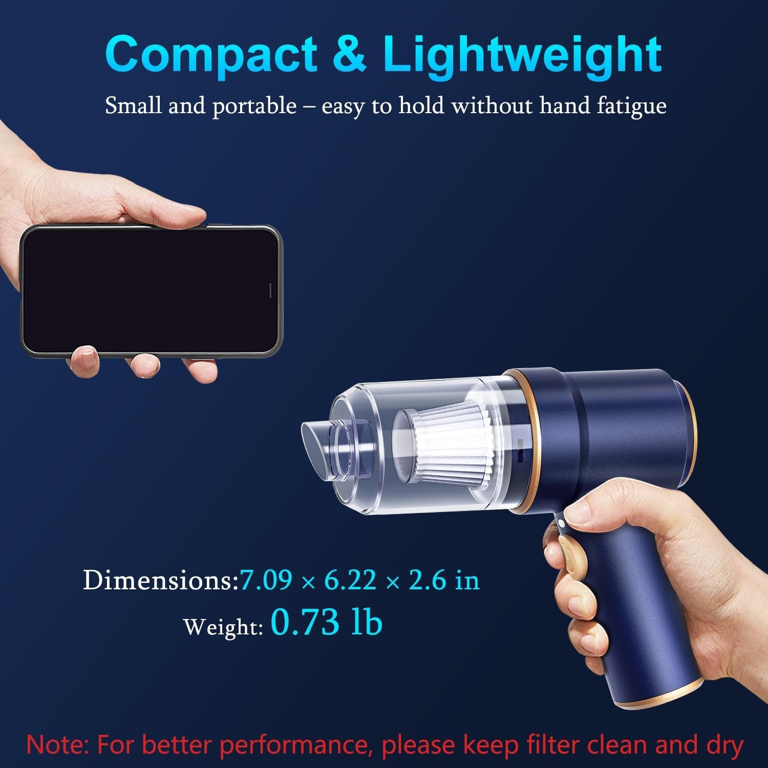 Handheld Car Vacuum Cleaner, Hand Held Vacuum Cleaner and Air Duster | 9000PA Strong Suction, Cordless, 120W High Power, Multi-Nozzles & LED Light, for Home, Car, Office, Pet