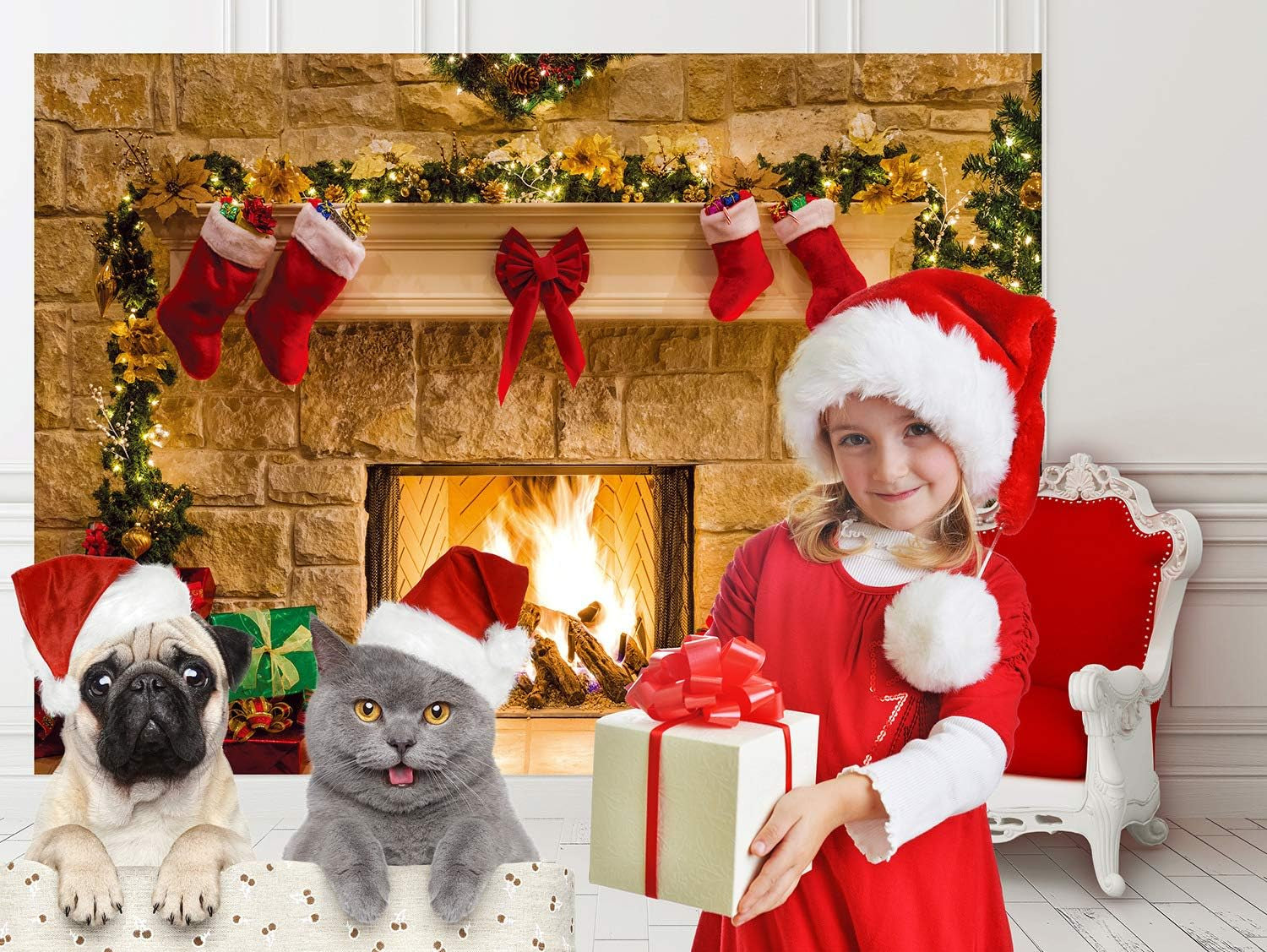 8X6Ft Christmas Photography Backdrops Child Christmas Fireplace Decoration Background for Photo Studio (11209)