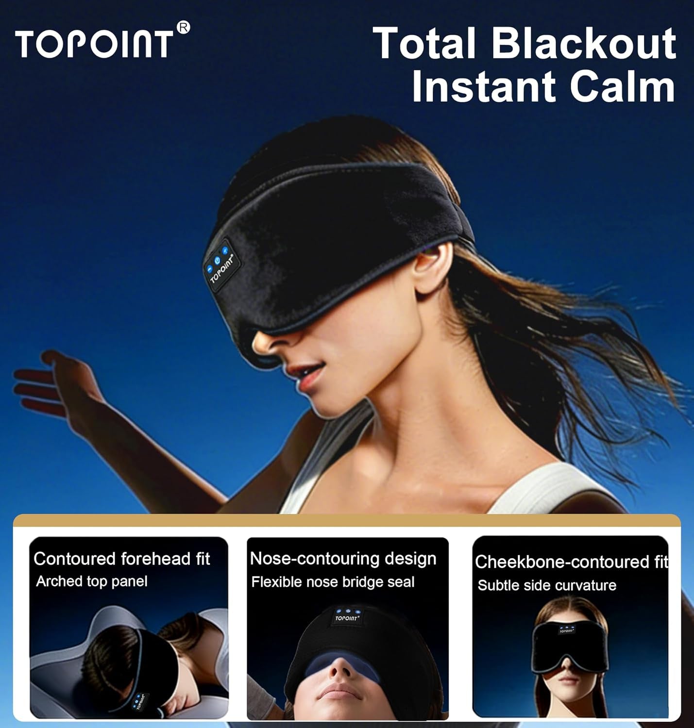 Sleep Mask with Headphones Bluetooth 5.4 Wireless, Sleep Headphones Earphones Earbuds with Microphone HD Speakers Music, Blackout Eye Mask for Sleeping Travel Meditation Men Women Cool Gadgets