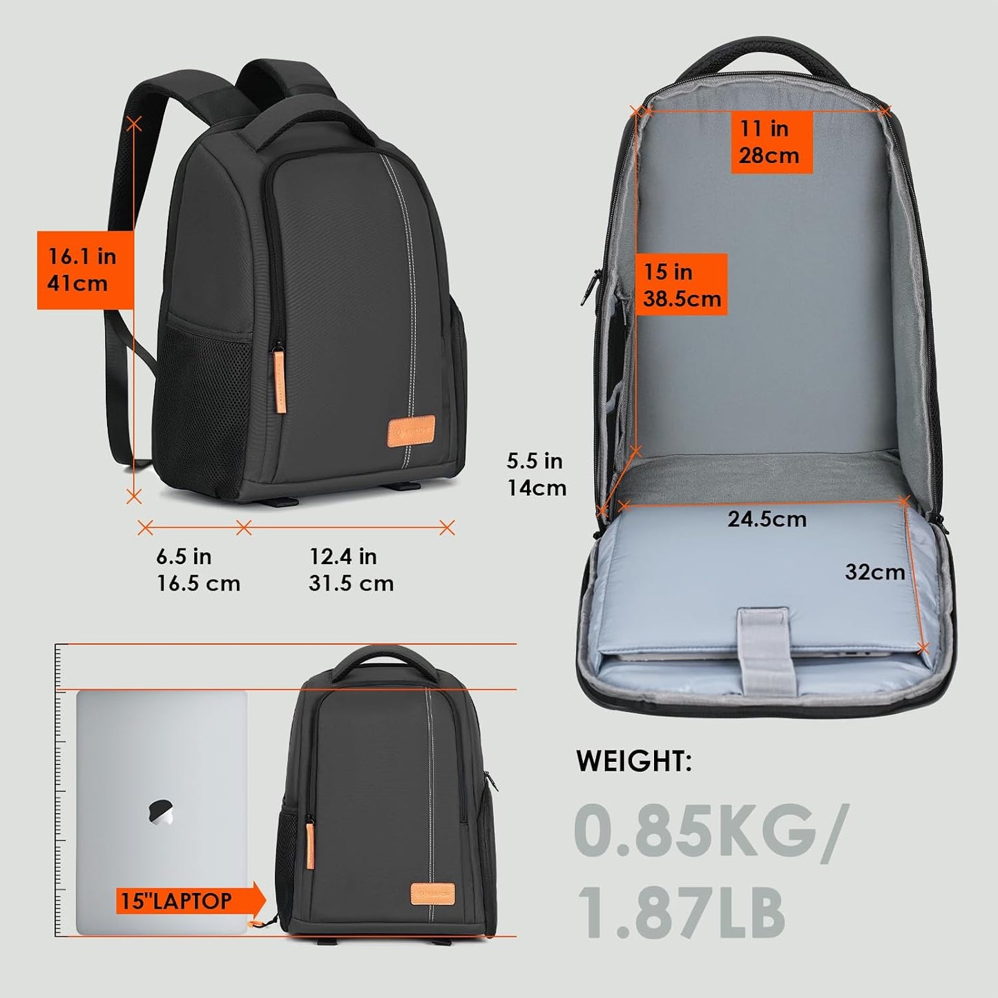 Camera Backpack for Photographers Compact 15L, TB04 Black | 15 Inch Laptop Compartment, Side Access Quick Draw, Anti-Theft Hidden Pocket, Tripod Holder, Rain Cover, Travel-Friendly