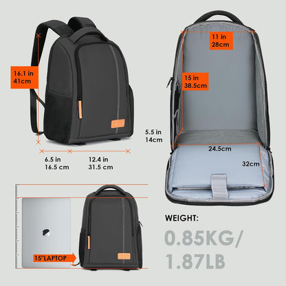Camera Backpack for Photographers Compact 15L, TB04 Black | 15 Inch Laptop Compartment, Side Access Quick Draw, Anti-Theft Hidden Pocket, Tripod Holder, Rain Cover, Travel-Friendly