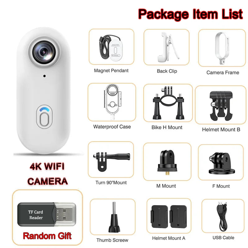 4K Mini Wifi Magnetic POV Body Sport Action Cameras Pocket Video Vlogging Wireless Helmet Motorcycle Waterproof Bike HD Recorder