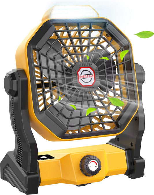 Portable Camping Fan, Rechargeable Battery Powered Tent Fans for Camp Hanging, [8-36Hrs Runtime], 9 Inch, Stepless Speed, Powerful&Quiet, for Picnic, Barbecue, Fishing, Travel, Home, Tent