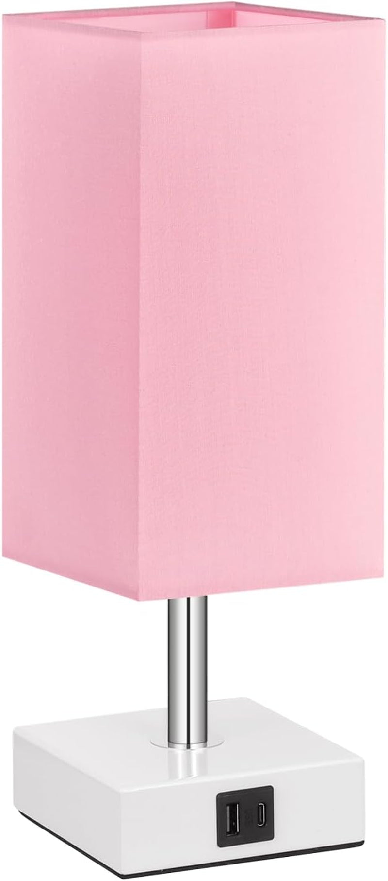 Pink Touch Table Lamp for Bedroom - Dimmable, USB C+A, Girls Bedside Lamp | 3-Way Dimmable, 3000K LED Bulb Included, Square Pink Shade White Base, Cute Room Decor for Teen Girls, Kids, Nightstand, Desk