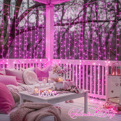 300 LED Curtain Lights, Pink String Lights for Bedroom, 9.8X9.8 Ft | Plug in Hanging Lights with Remote, for Dorm, Window, Wall, Birthday Party, Girls' Room, Valentine'S Day Indoor Outdoor Decor