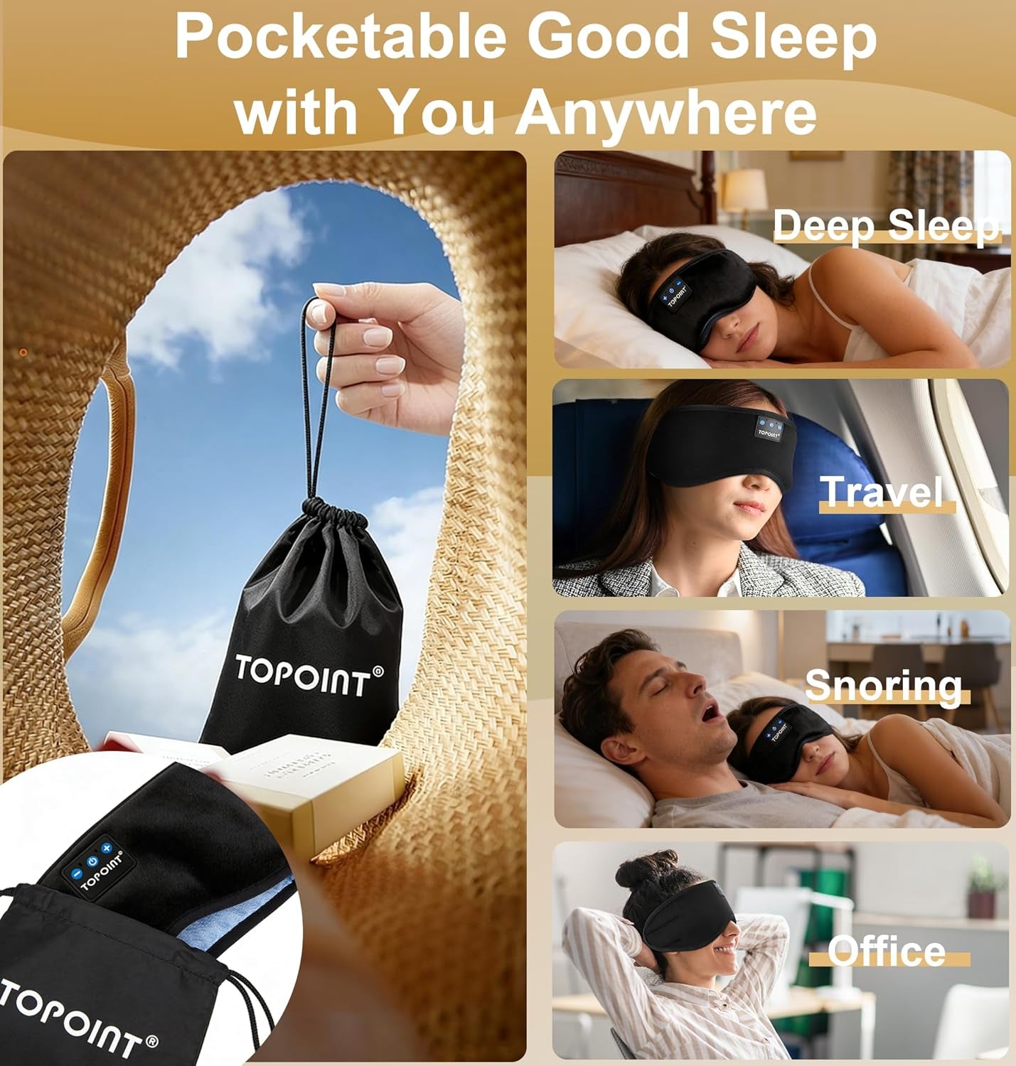 Sleep Mask with Headphones Bluetooth 5.4 Wireless, Sleep Headphones Earphones Earbuds with Microphone HD Speakers Music, Blackout Eye Mask for Sleeping Travel Meditation Men Women Cool Gadgets