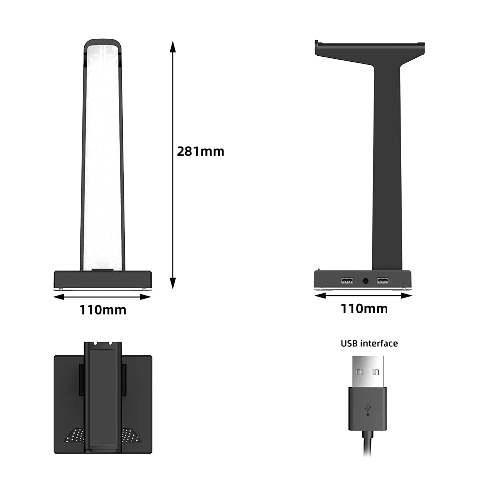 RGB Gaming Headphone Stand 10 Lighting Effects Headphone Stand Holder Rack USB Port 3.5Mm Audio Port Desktop Headset Bracket