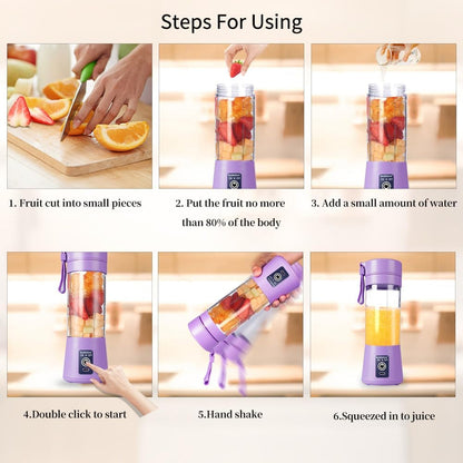 Portable Blender, Electric USB Mini Juicer Blender for Shakes and Smoothies | Six Blades Great for Mixing, Lightweight, 380Ml Travel Blender Cup for Kitchen, Office, Outdoor, Gym or Sports, Purple