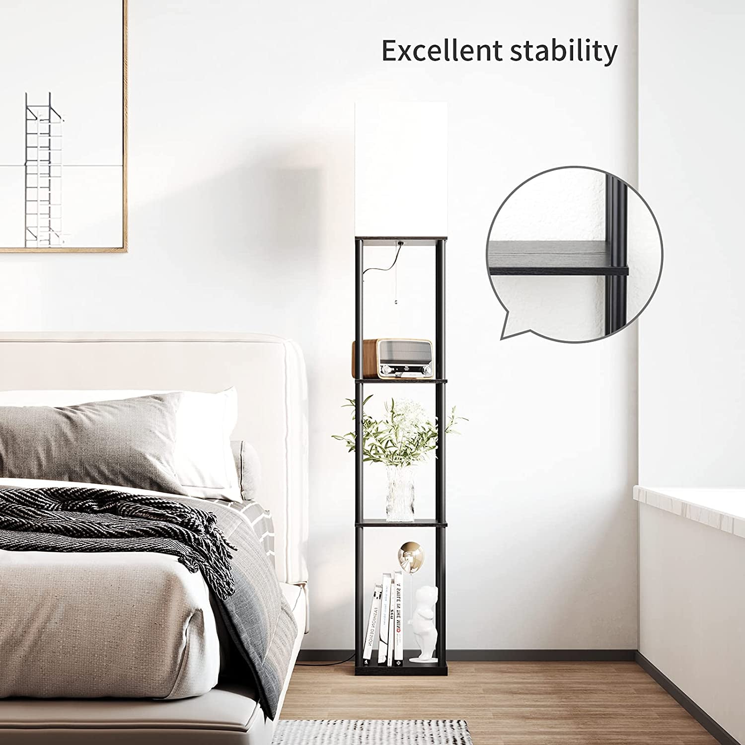 Floor Lamp with Shelves, Standing Lamps for Living Room, Black | 3 CCT LED Bulb Include, 4-Tier Display Bookshelf, 63" Tall Corner Shelf Lamp, Modern Style for Bedroom, Office, Home Decor