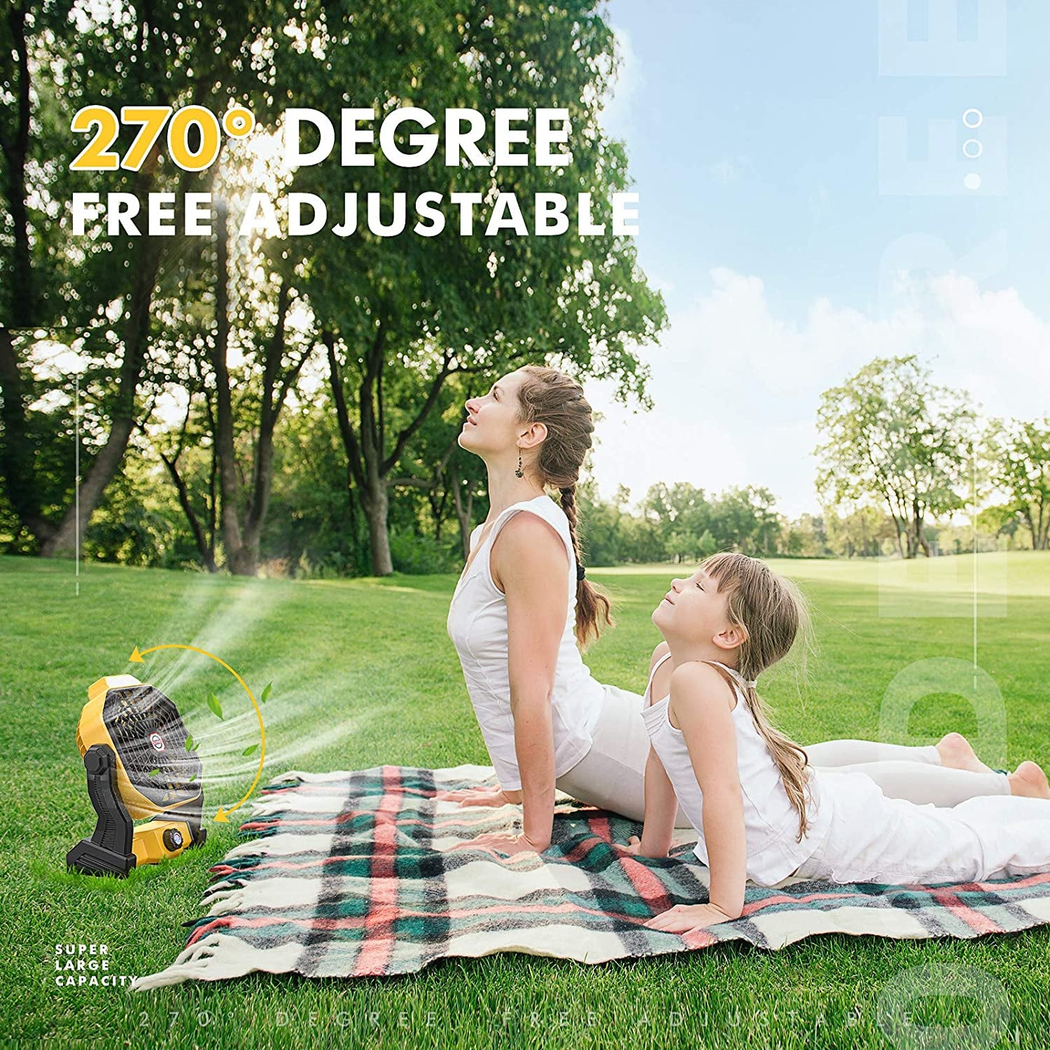Portable Camping Fan, Rechargeable Battery Powered Tent Fans for Camp Hanging, [8-36Hrs Runtime], 9 Inch, Stepless Speed, Powerful&Quiet, for Picnic, Barbecue, Fishing, Travel, Home, Tent