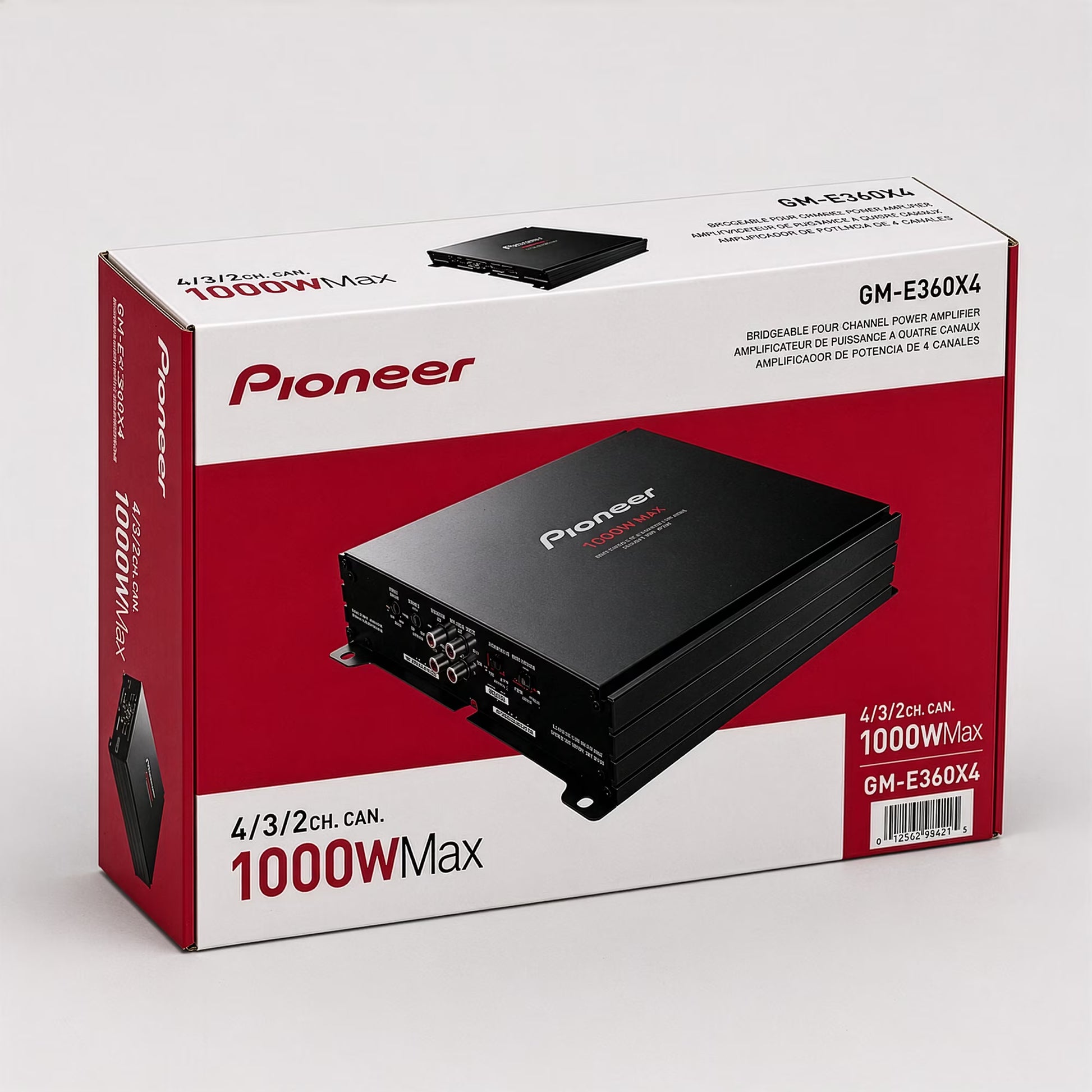 GM-E360X4 4-Channel Bridgeable Car Amplifier, 1000W Max Power, HPF/LPF & Bass Boost
