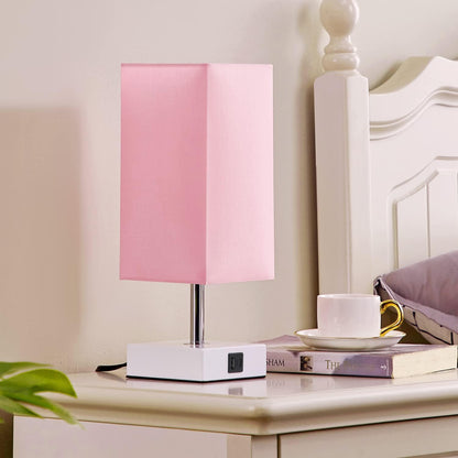 Pink Touch Table Lamp for Bedroom - Dimmable, USB C+A, Girls Bedside Lamp | 3-Way Dimmable, 3000K LED Bulb Included, Square Pink Shade White Base, Cute Room Decor for Teen Girls, Kids, Nightstand, Desk