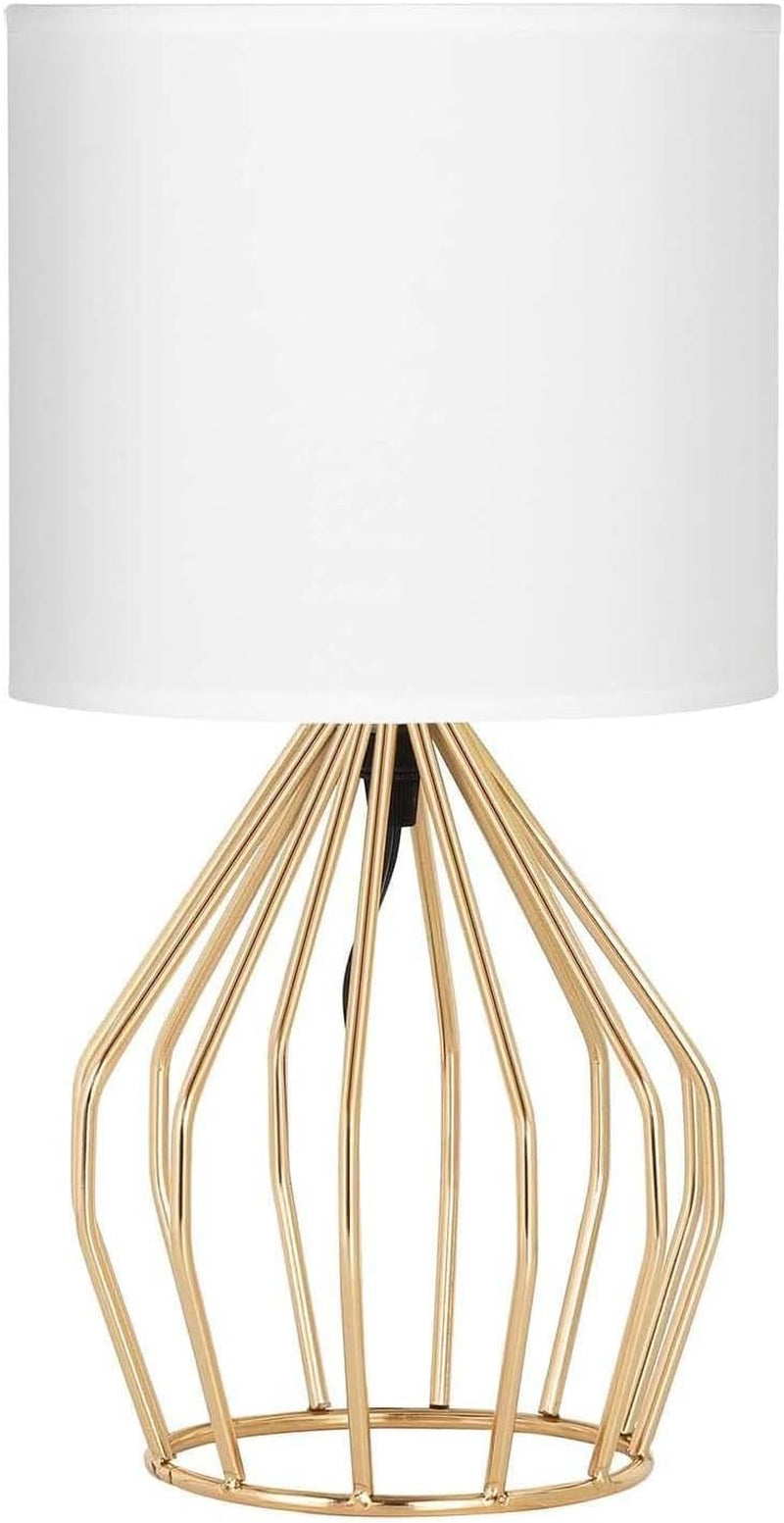 Gold Table Lamp - Modern Style Desk Lamp,13.8Inch,E26 Base | Hollowed Out Base, Linen Fabric Shade, Small Golden Bedside Lamp for Bedrooms, Living Room