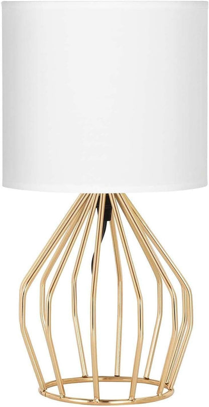 Gold Table Lamp - Modern Style Desk Lamp,13.8Inch,E26 Base | Hollowed Out Base, Linen Fabric Shade, Small Golden Bedside Lamp for Bedrooms, Living Room