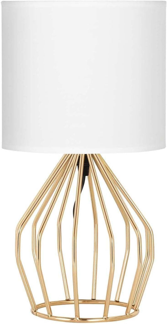 Gold Table Lamp - Modern Style Desk Lamp,13.8Inch,E26 Base | Hollowed Out Base, Linen Fabric Shade, Small Golden Bedside Lamp for Bedrooms, Living Room
