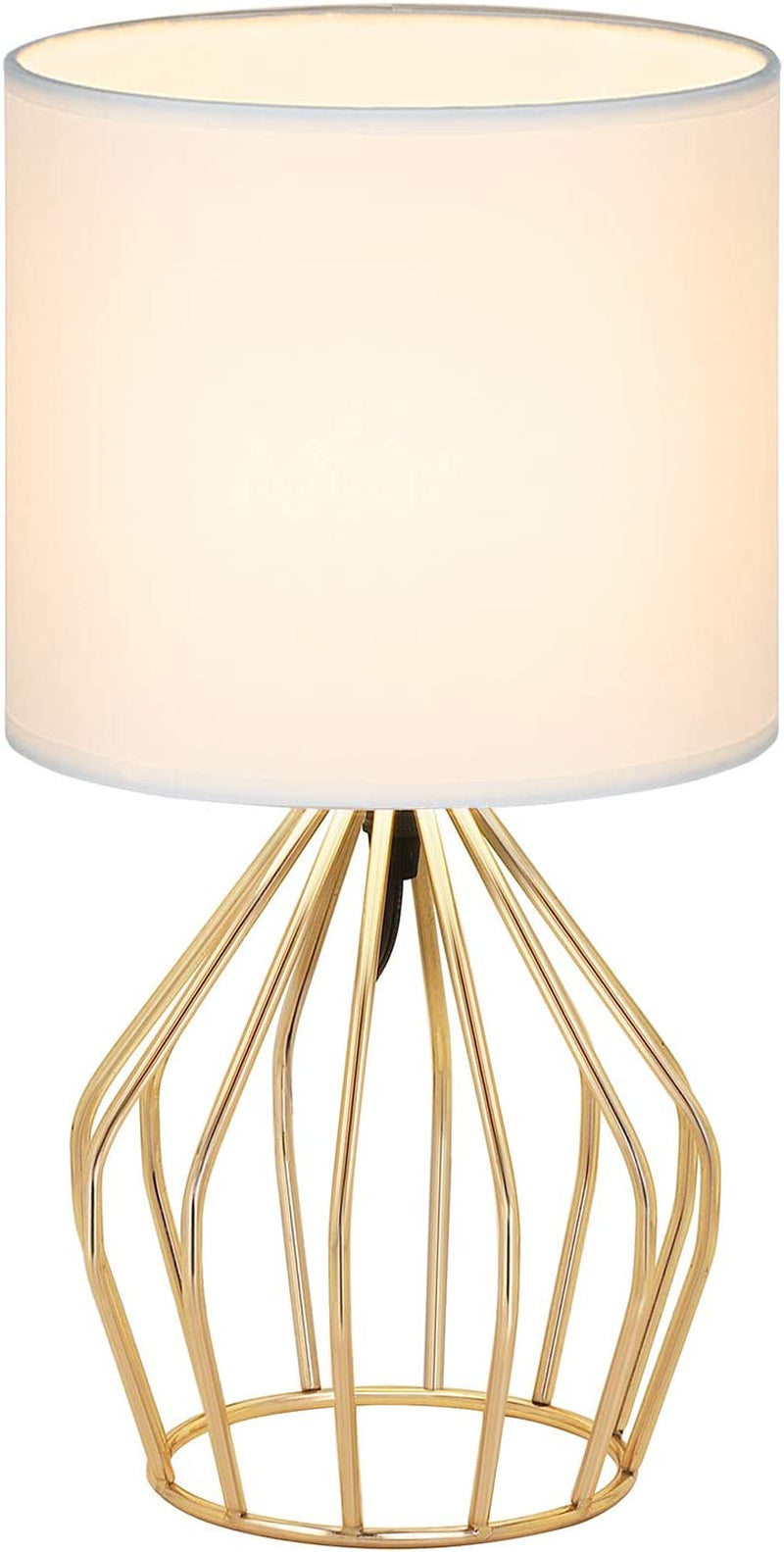 Gold Table Lamp - Modern Style Desk Lamp,13.8Inch,E26 Base | Hollowed Out Base, Linen Fabric Shade, Small Golden Bedside Lamp for Bedrooms, Living Room