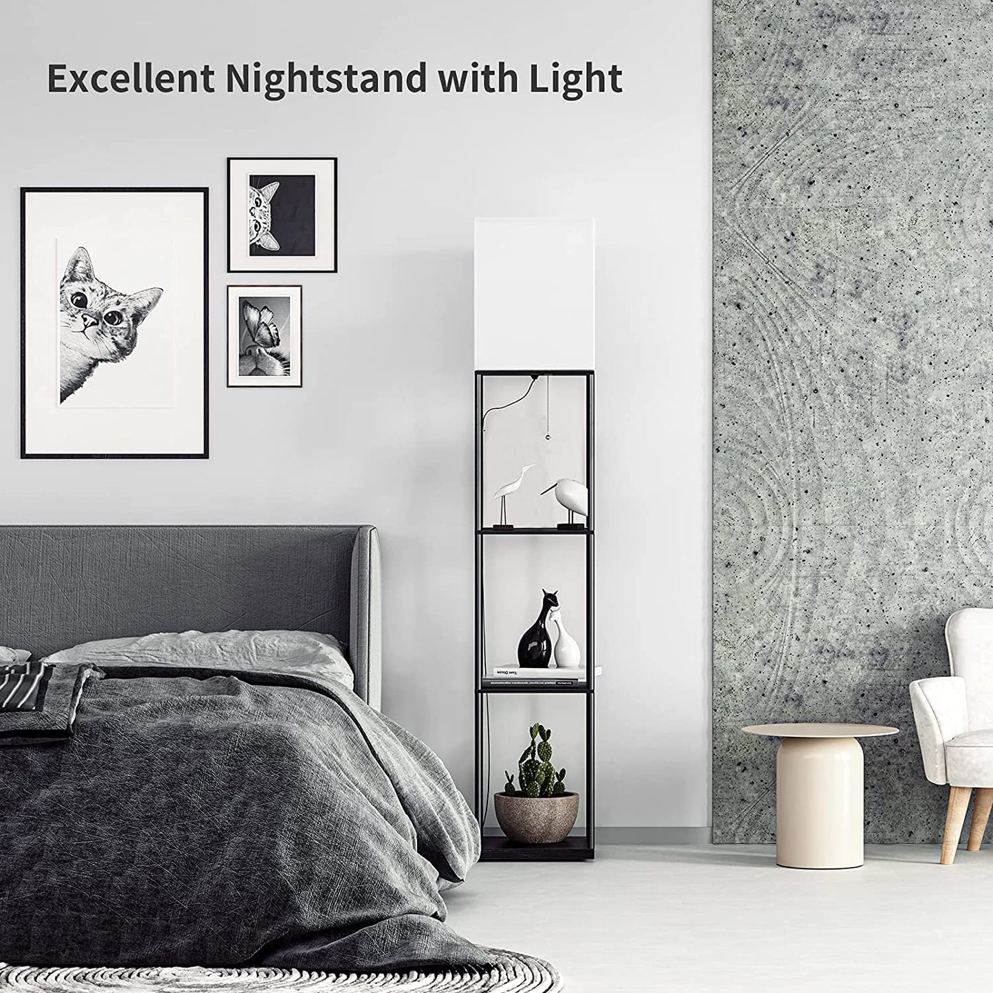 Floor Lamp with Shelves, Standing Lamps for Living Room, Black | 3 CCT LED Bulb Include, 4-Tier Display Bookshelf, 63" Tall Corner Shelf Lamp, Modern Style for Bedroom, Office, Home Decor
