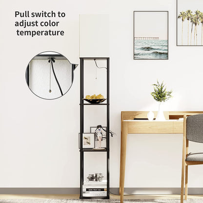 Floor Lamp with Shelves, Standing Lamps for Living Room, Black | 3 CCT LED Bulb Include, 4-Tier Display Bookshelf, 63" Tall Corner Shelf Lamp, Modern Style for Bedroom, Office, Home Decor