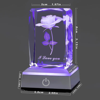 3D Rose Crystal Nightlight,Perfect Mothers Day Gifts for Wife Her Mom from Daughter Husband Son，Mother'S Day Ideas Unique Anniversary Birthday Decolamp Presents