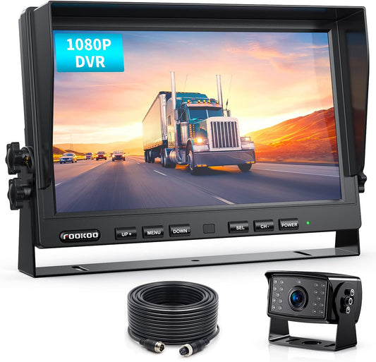 10" HD 1080P Wired Backup Camera with 10" Dual Split Screen Monitor | IP69 Waterproof Rear View Camera Loop Recording Parking Lines Night Vision Easy Install for Truck/Trailer/Rv/Tractor - DY101