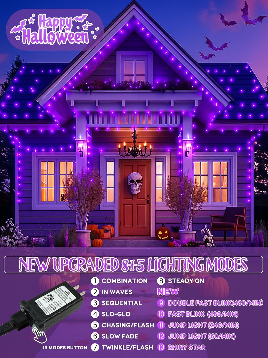 250 LED Linkable C6 Halloween Lights 82FT Purple Halloween Lights Outdoor | Waterproof Twinkle String Lights, Purple Fairy Lights Plug in with 13 Modes & Timer for Halloween Decorations Outdoor Indoor