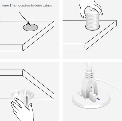 2 Inch Desk Power Grommet with PD 20W USB C,Ultra-Flat Plug Power Strip,Recessed Outlet,Desktop Power Grommet for Office PC Desk Cable Cord Cover,Table Outlets for Home, Office,6 Ft Cable(White) | White,Recessed Outlet,Desktop Power Grommet for Office PC Desk Cable Cord Cover,Table Outlets for Home,Office