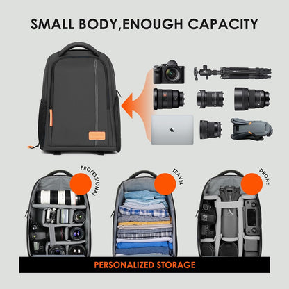 Camera Backpack for Photographers Compact 15L, TB04 Black | 15 Inch Laptop Compartment, Side Access Quick Draw, Anti-Theft Hidden Pocket, Tripod Holder, Rain Cover, Travel-Friendly