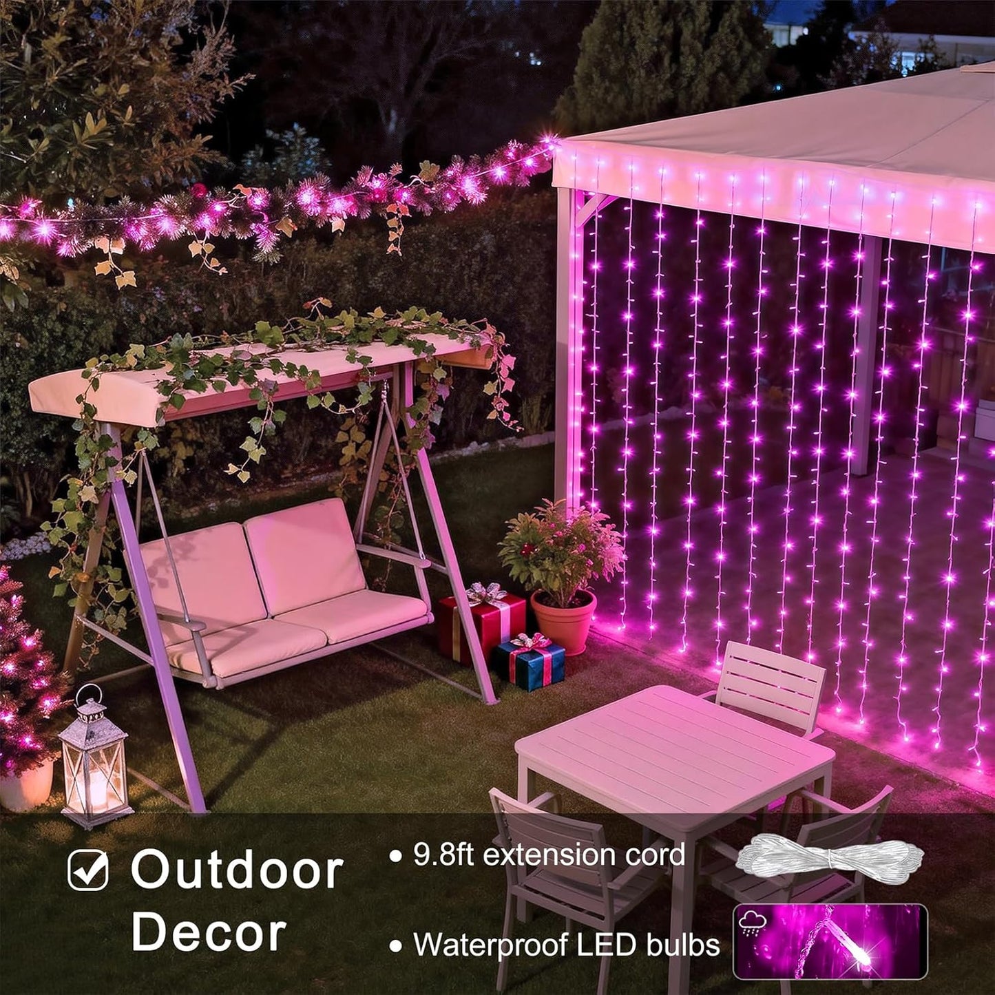 300 LED Curtain Lights, Pink String Lights for Bedroom, 9.8X9.8 Ft | Plug in Hanging Lights with Remote, for Dorm, Window, Wall, Birthday Party, Girls' Room, Valentine'S Day Indoor Outdoor Decor