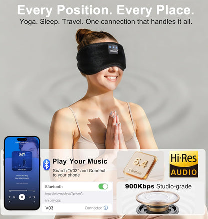 Sleep Mask with Headphones Bluetooth 5.4 Wireless, Sleep Headphones Earphones Earbuds with Microphone HD Speakers Music, Blackout Eye Mask for Sleeping Travel Meditation Men Women Cool Gadgets