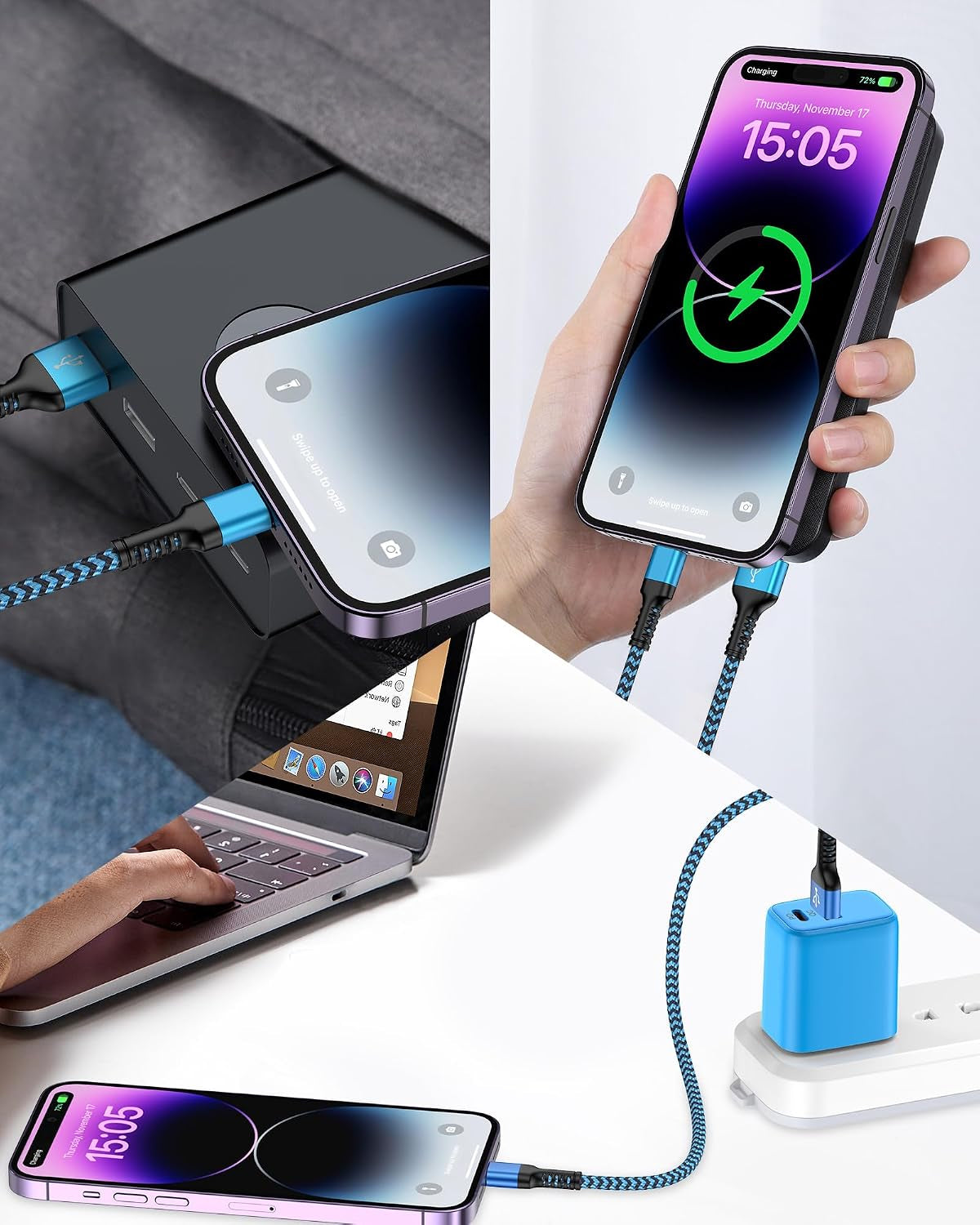 Short Iphone Charger Cord, 1Ft/2Pcs USB a to Lightning Cable Fast Charging | [Apple MFI Certified] Braided Phone Charger Data Sync for Iphone 14 Pro Max 13 12 Pro/11/Xs/Xr/X/Se/8 Plus/7/6S, Ipad for Car