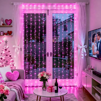 300 LED Curtain Lights, Pink String Lights for Bedroom, 9.8X9.8 Ft | Plug in Hanging Lights with Remote, for Dorm, Window, Wall, Birthday Party, Girls' Room, Valentine'S Day Indoor Outdoor Decor