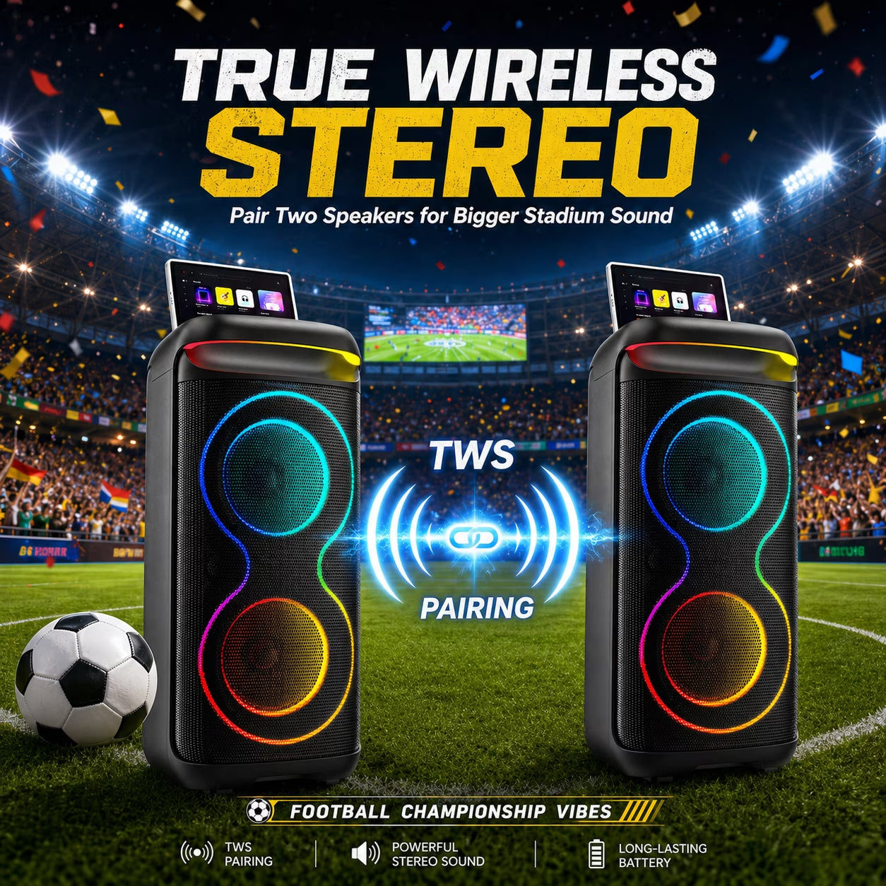 Large Party Speaker, Bluetooth Speaker with Dazzling Rgb Light, Two 6.5'' Subwoofer, T20